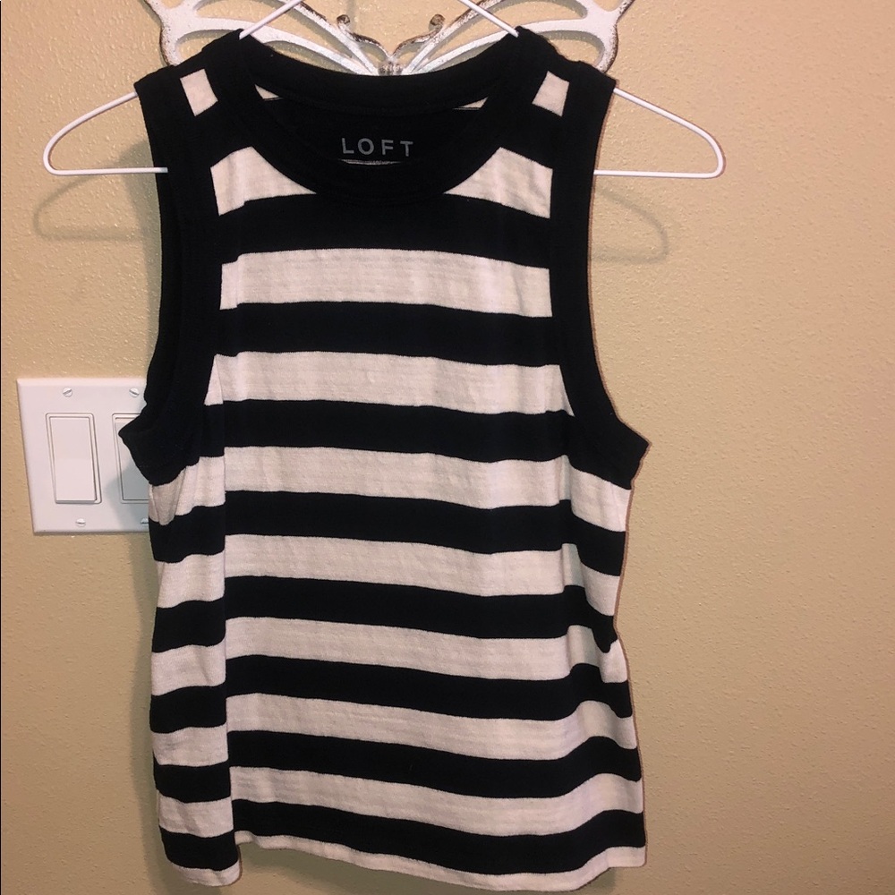 LOFT Black & White Striped Tank Top